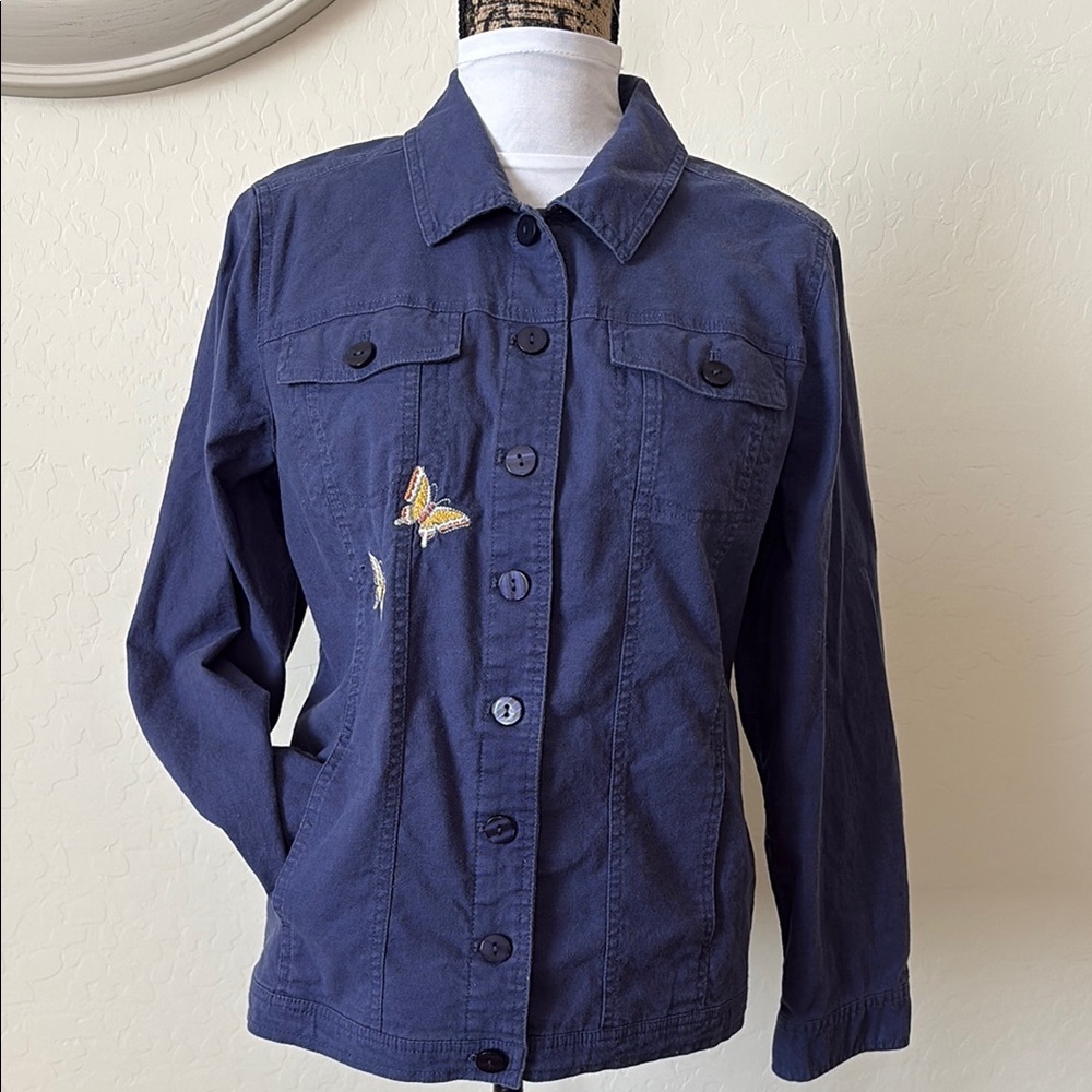 Women's Blue Denim Jacket with Embroidered Butterfly. M